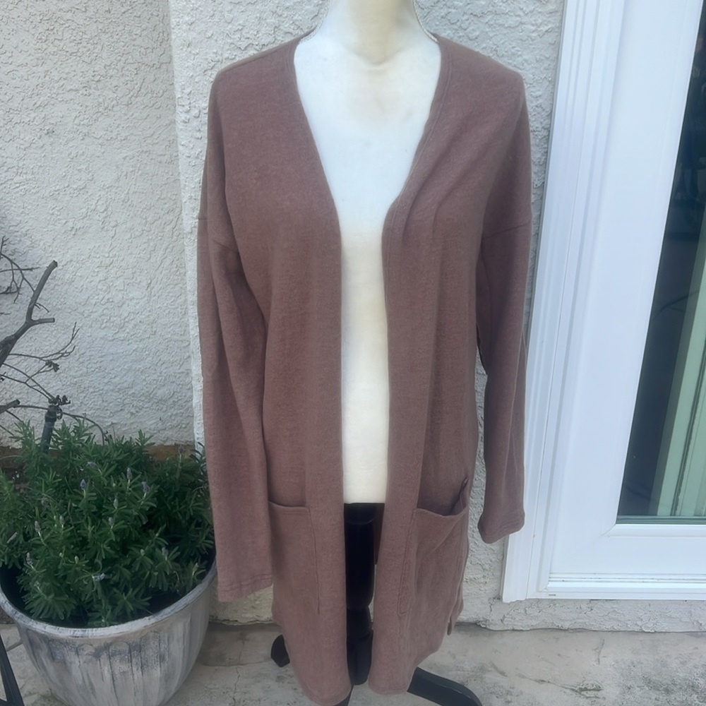 Beeson River Women's Tan Brown Suede Elbow Patch Long Sweater Size M NWT
